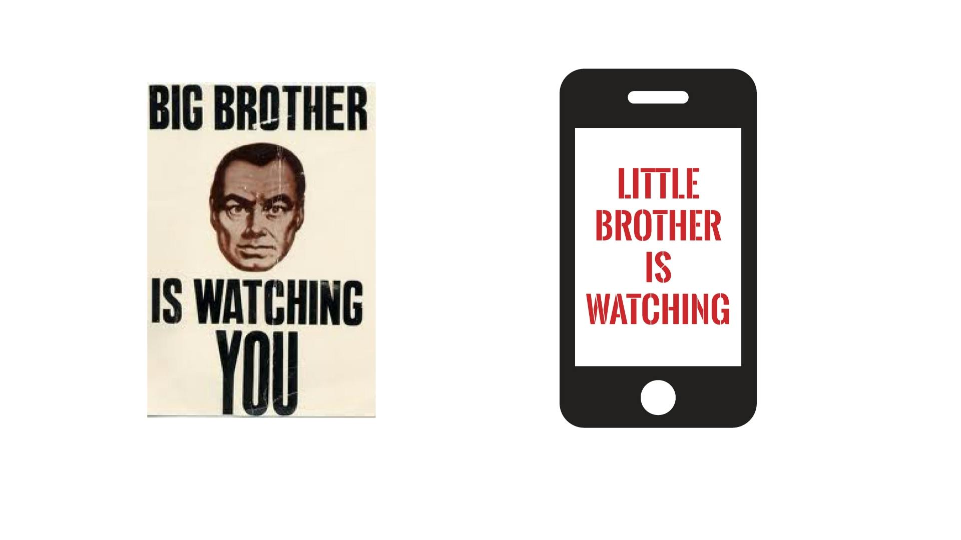 Big brother is watching you poster, Little brother is watching on cell phone 